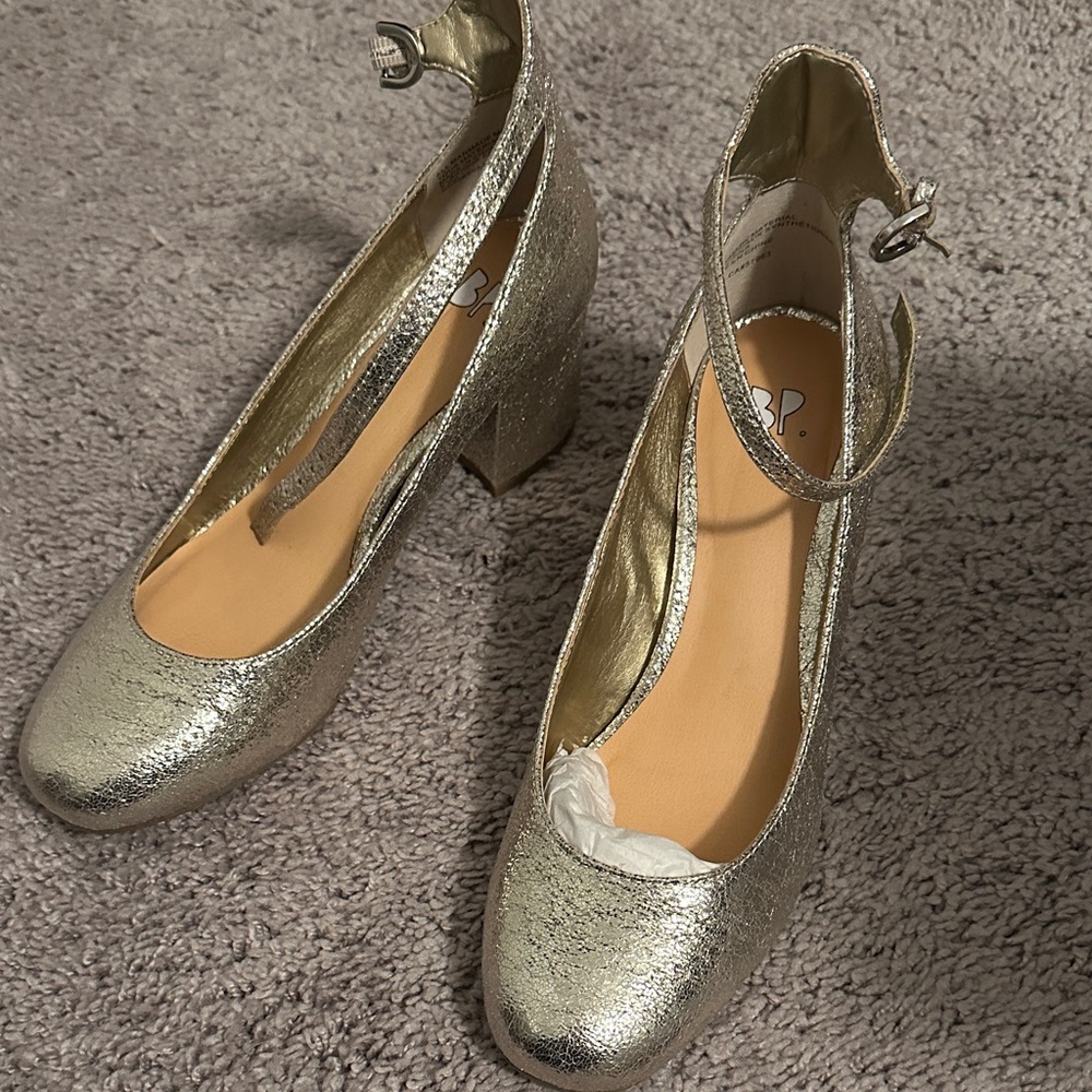 BP Gold Crackle Block Heel Women's Shoes